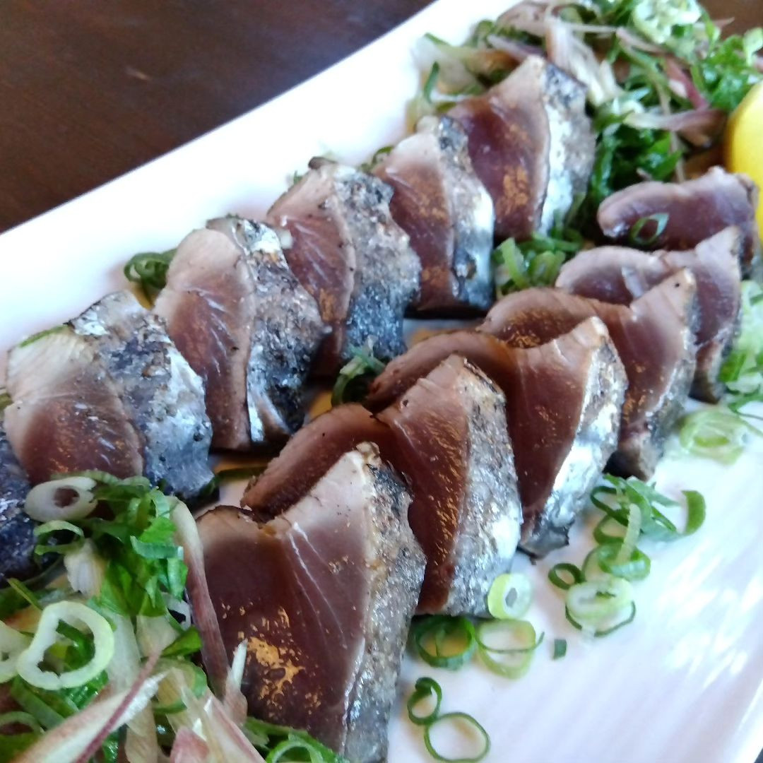 Bonito with Japanese herbs.