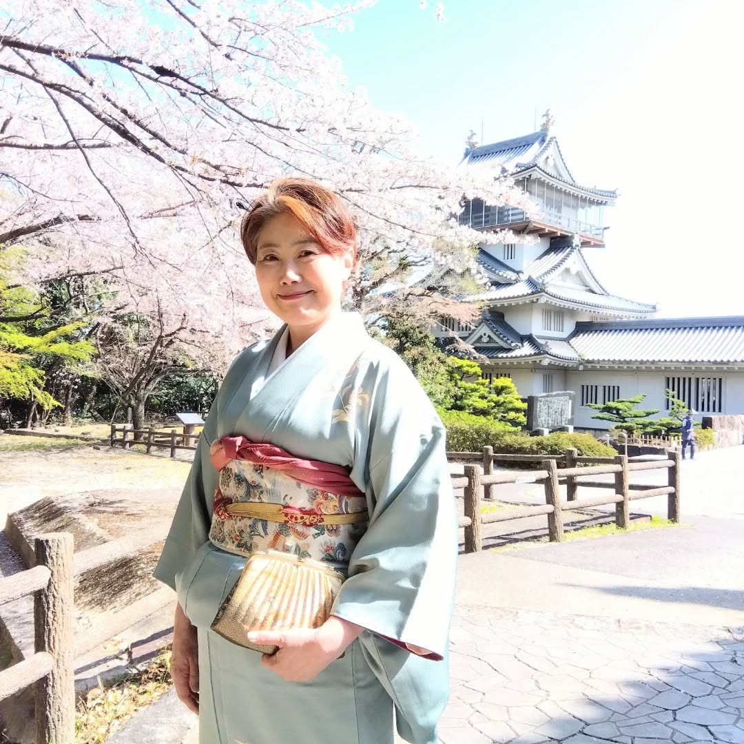 桜、お城、着物